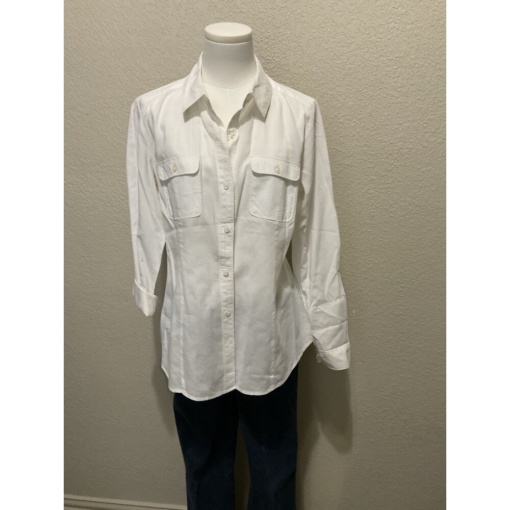 LOFT, Long Sleeve, Button Down, White Pique Material, Size: M - Picture 3 of 8